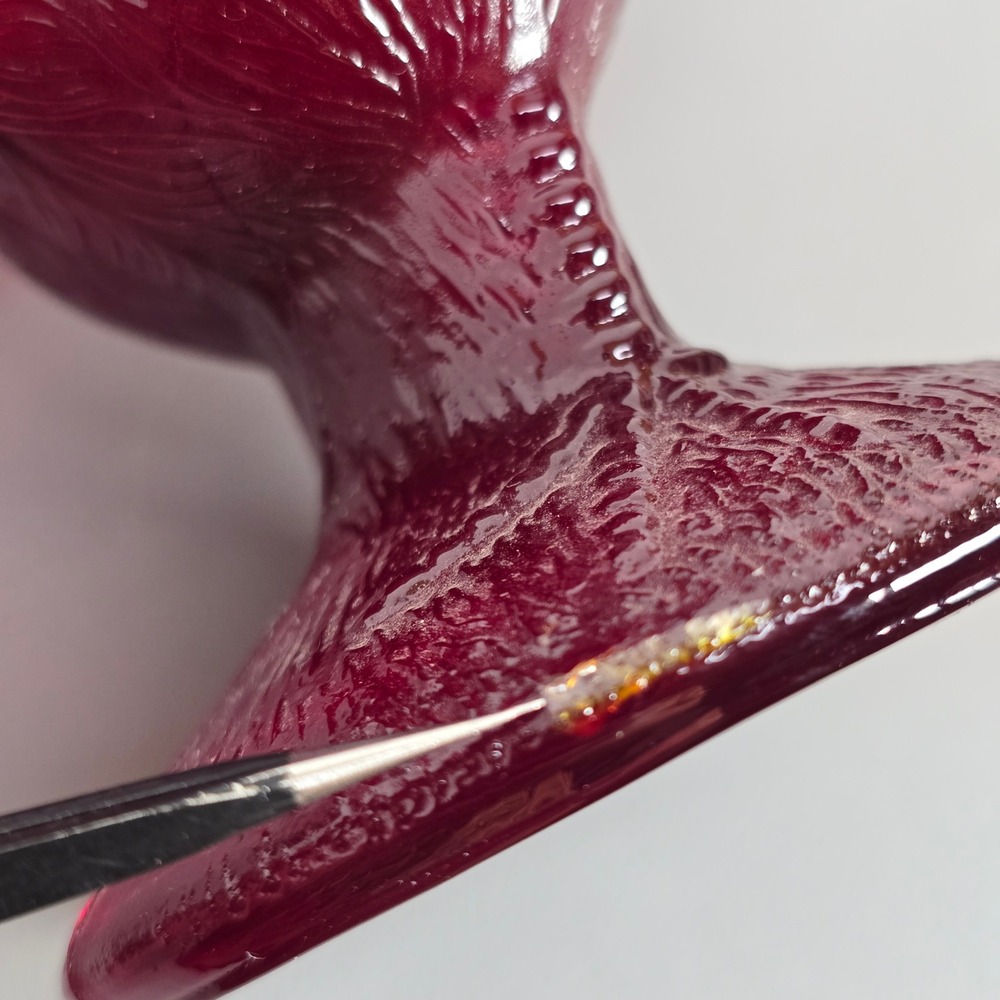 Vintage Ruby Red Slag Glass Rooster Candy Dish Pedestal Covered Compote 2pc - Picture 7 of 14